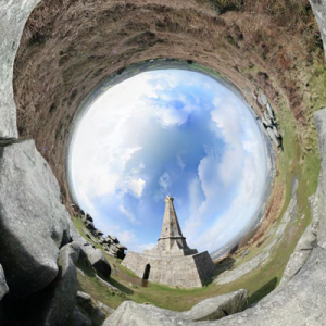 360° image of castle in open ground